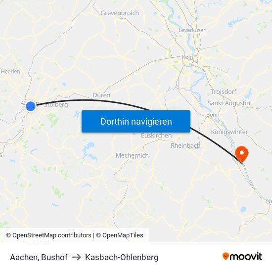 Aachen, Bushof to Kasbach-Ohlenberg map