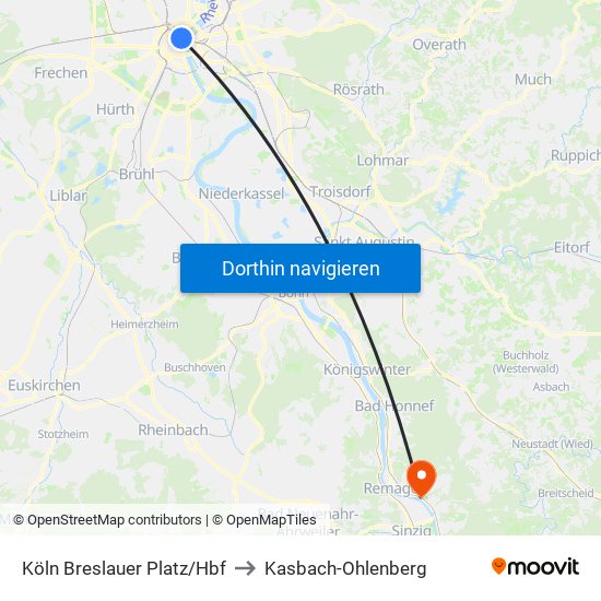 Köln Breslauer Platz/Hbf to Kasbach-Ohlenberg map