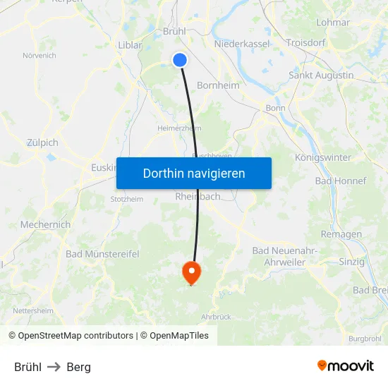 Brühl to Berg map