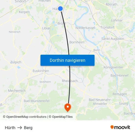Hürth to Berg map