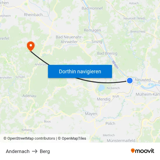 Andernach to Berg map