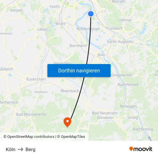 Köln to Berg map