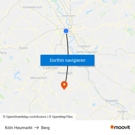 Köln Heumarkt to Berg map