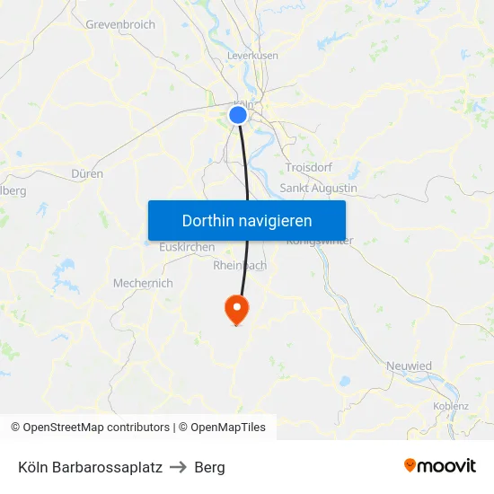 Köln Barbarossaplatz to Berg map