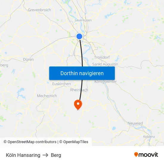 Köln Hansaring to Berg map