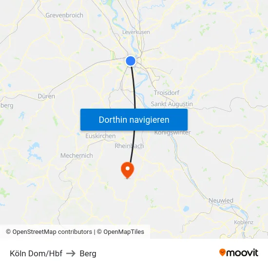 Köln Dom/Hbf to Berg map