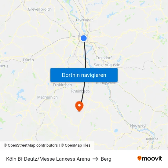 Köln Bf Deutz/Messe Lanxess Arena to Berg map