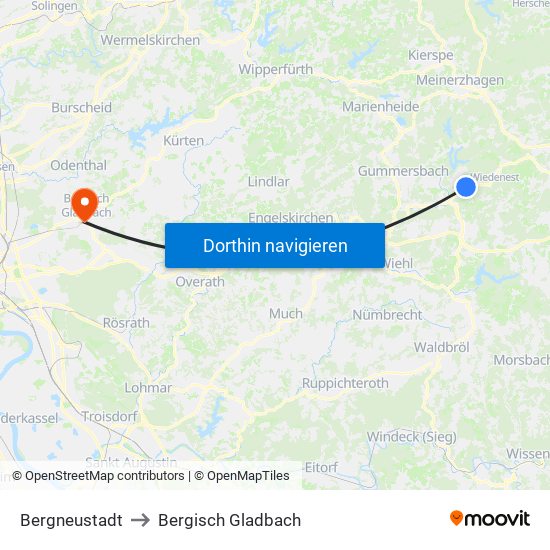 Bergneustadt to Bergisch Gladbach map