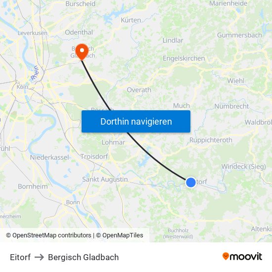 Eitorf to Bergisch Gladbach map
