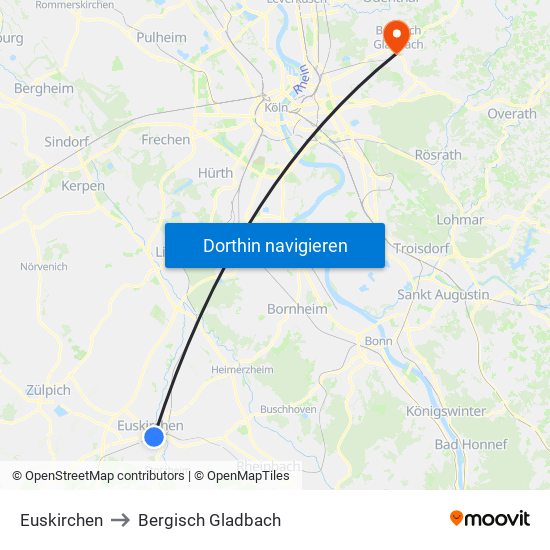 Euskirchen to Bergisch Gladbach map