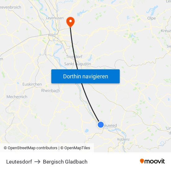 Leutesdorf to Bergisch Gladbach map