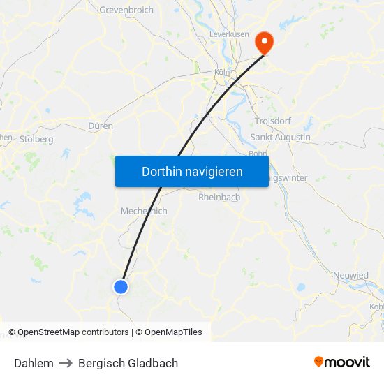 Dahlem to Bergisch Gladbach map