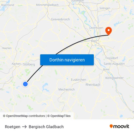 Roetgen to Bergisch Gladbach map