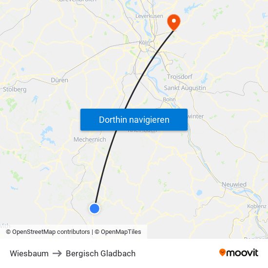 Wiesbaum to Bergisch Gladbach map