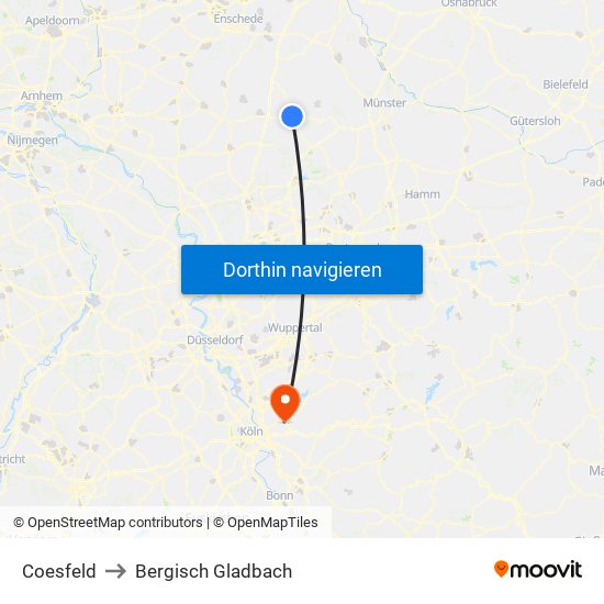 Coesfeld to Bergisch Gladbach map