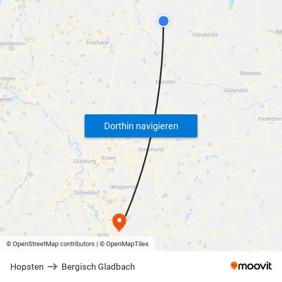 Hopsten to Bergisch Gladbach map