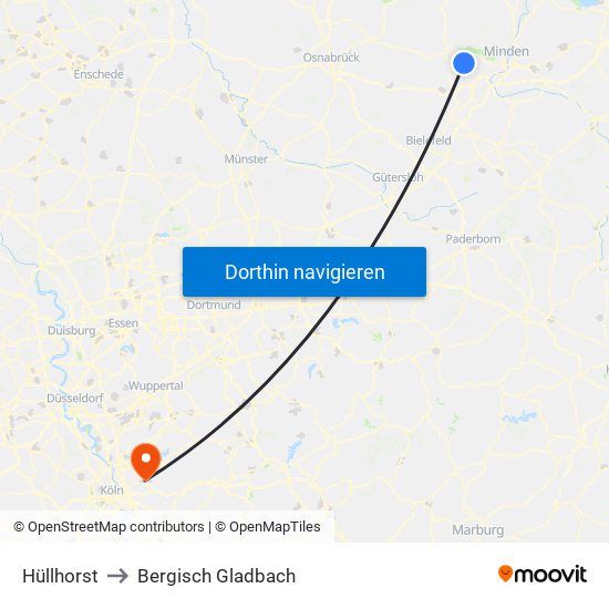 Hüllhorst to Bergisch Gladbach map