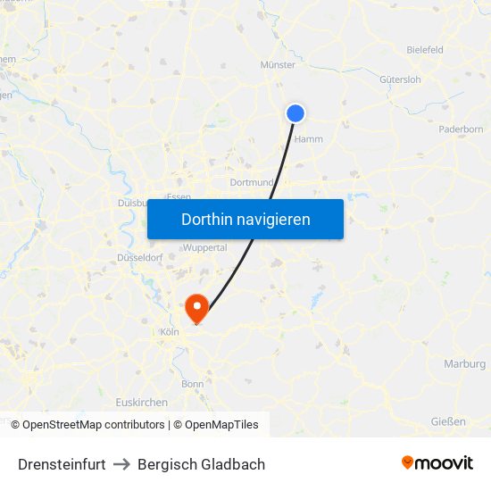 Drensteinfurt to Bergisch Gladbach map