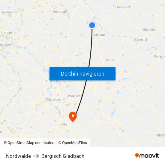 Nordwalde to Bergisch Gladbach map