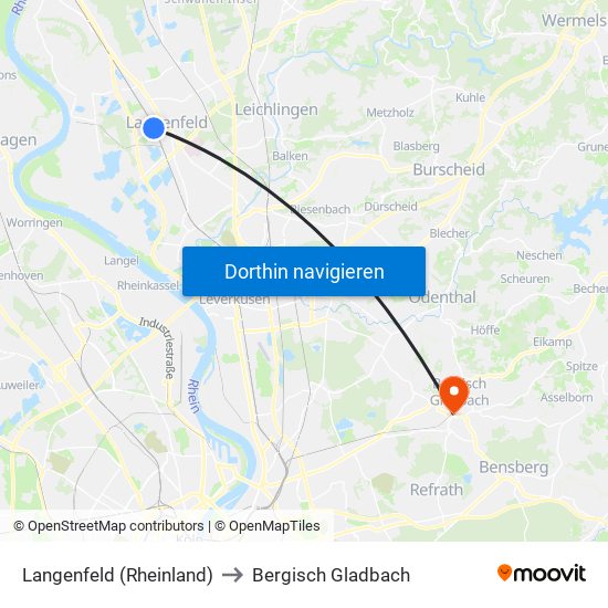 Langenfeld (Rheinland) to Bergisch Gladbach map