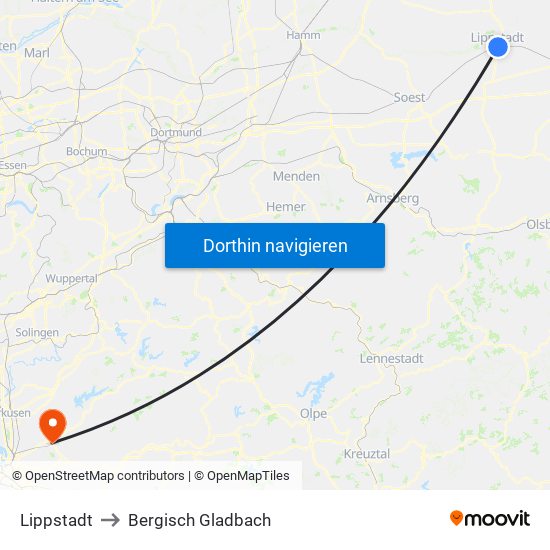 Lippstadt to Bergisch Gladbach map