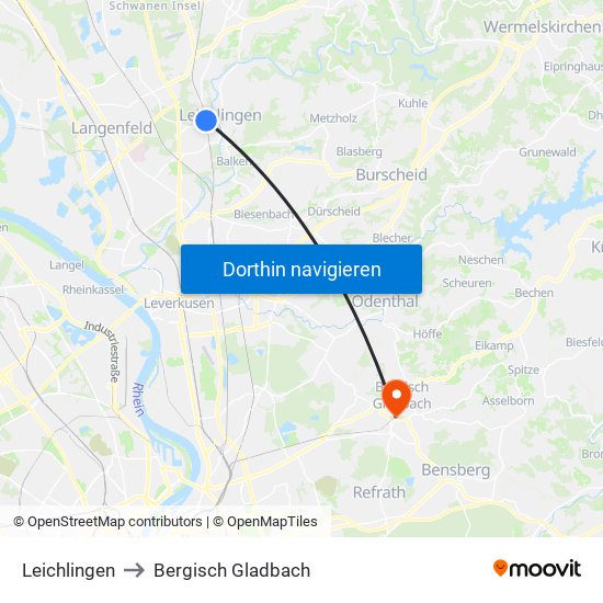 Leichlingen to Bergisch Gladbach map