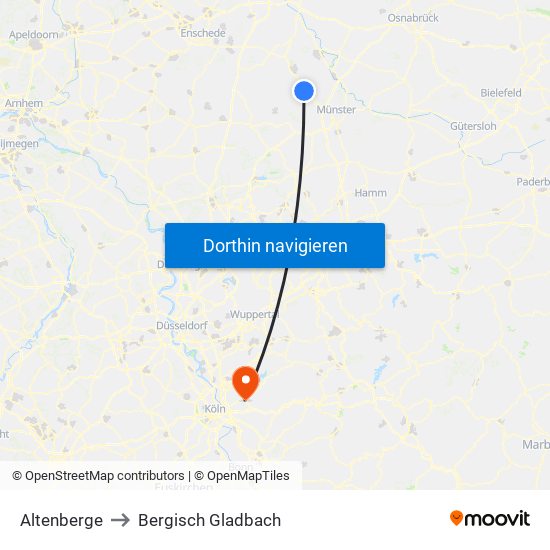 Altenberge to Bergisch Gladbach map