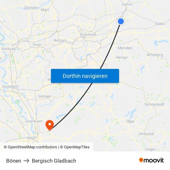 Bönen to Bergisch Gladbach map