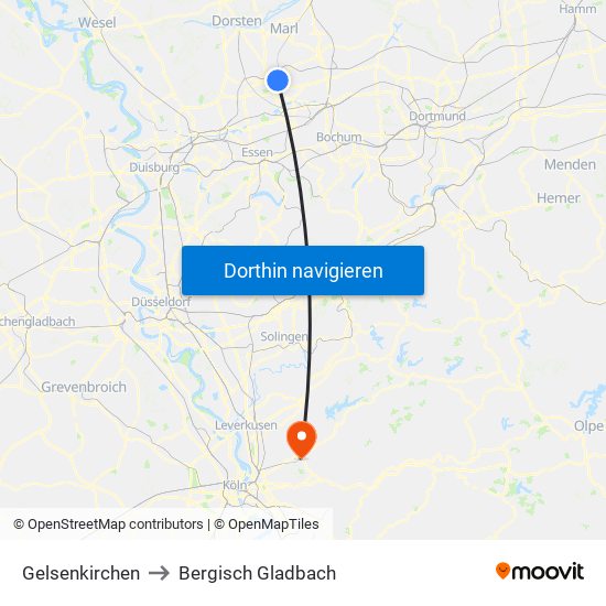 Gelsenkirchen to Bergisch Gladbach map