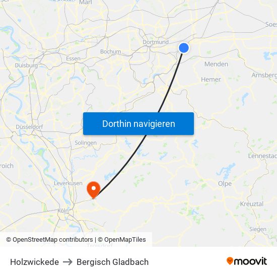 Holzwickede to Bergisch Gladbach map