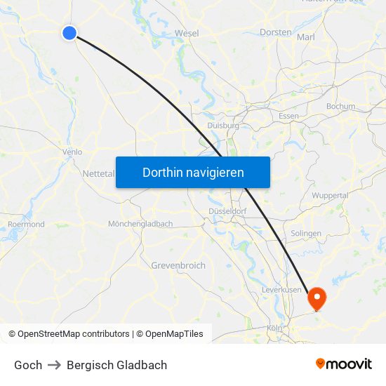 Goch to Bergisch Gladbach map