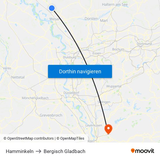 Hamminkeln to Bergisch Gladbach map