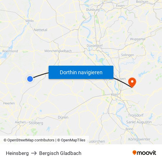 Heinsberg to Bergisch Gladbach map