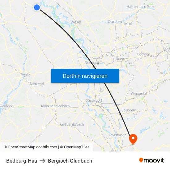 Bedburg-Hau to Bergisch Gladbach map