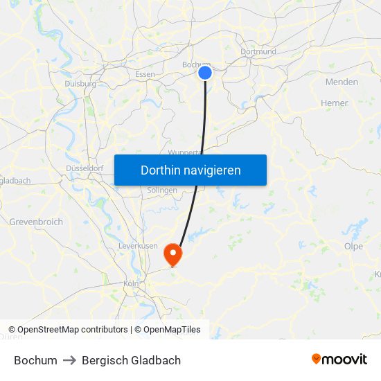 Bochum to Bergisch Gladbach map