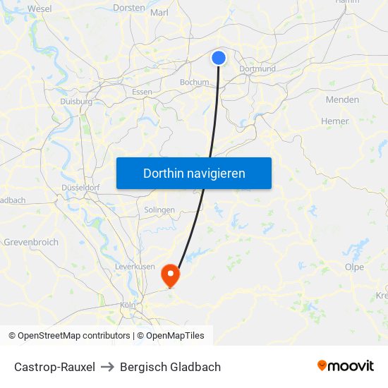 Castrop-Rauxel to Bergisch Gladbach map