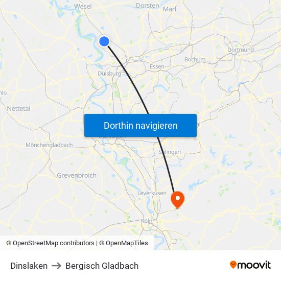 Dinslaken to Bergisch Gladbach map