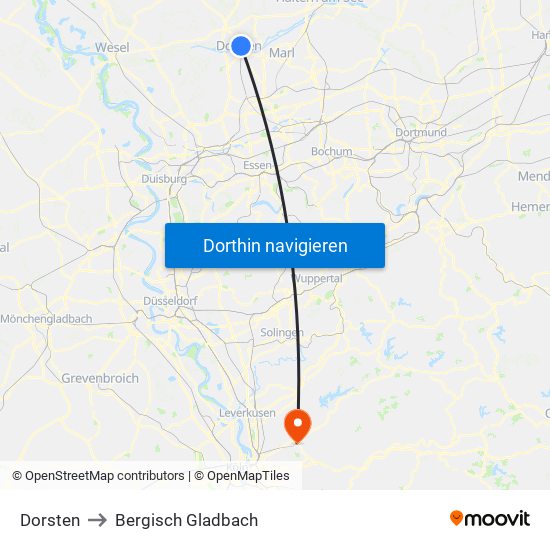 Dorsten to Bergisch Gladbach map
