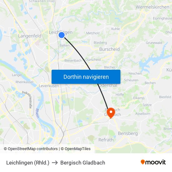 Leichlingen (Rhld.) to Bergisch Gladbach map