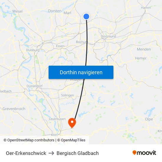 Oer-Erkenschwick to Bergisch Gladbach map