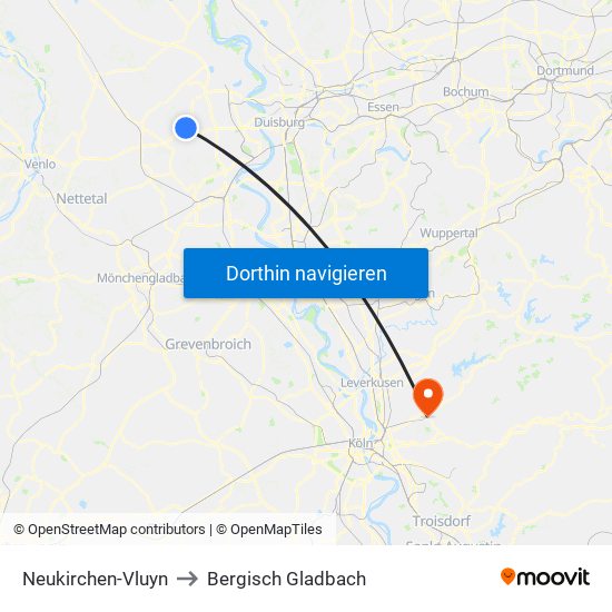 Neukirchen-Vluyn to Bergisch Gladbach map