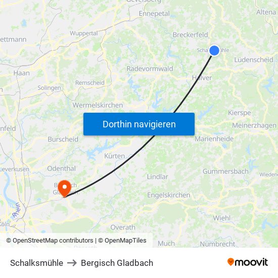 Schalksmühle to Bergisch Gladbach map