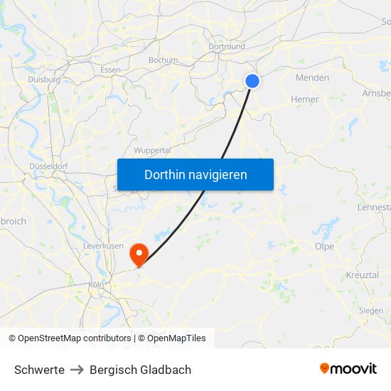 Schwerte to Bergisch Gladbach map