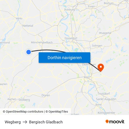 Wegberg to Bergisch Gladbach map