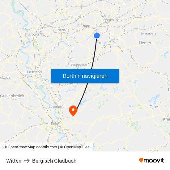 Witten to Bergisch Gladbach map