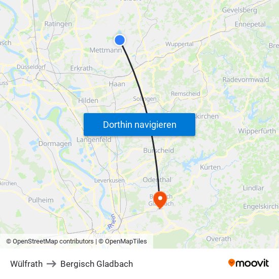 Wülfrath to Bergisch Gladbach map