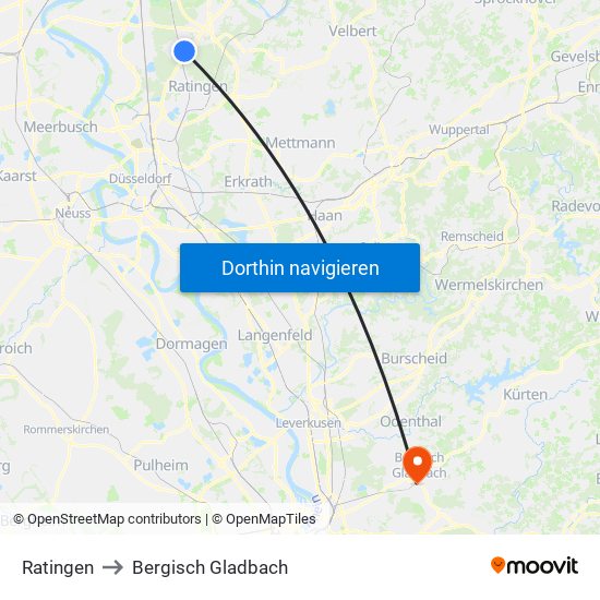 Ratingen to Bergisch Gladbach map