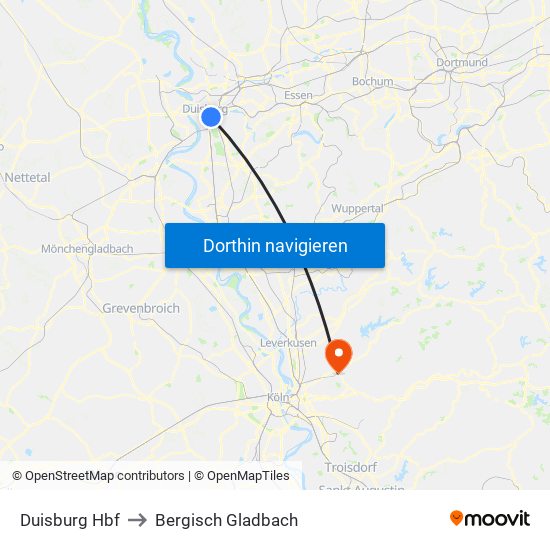 Duisburg Hbf to Bergisch Gladbach map