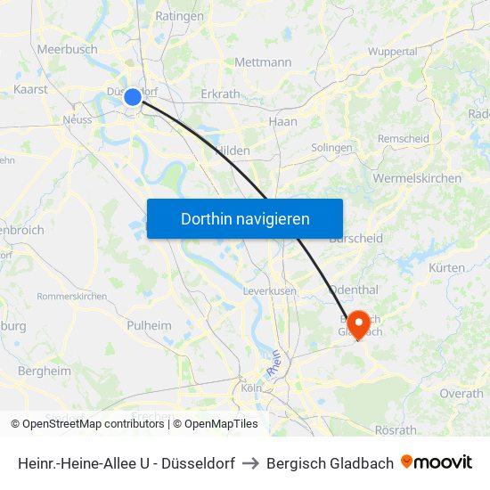 Heinr.-Heine-Allee U - Düsseldorf to Bergisch Gladbach map