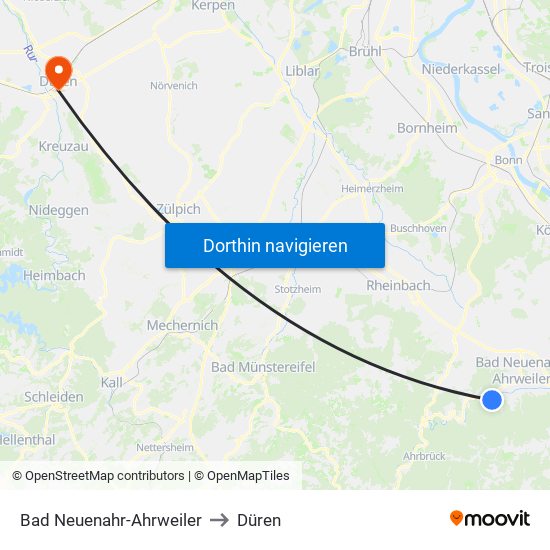 Bad Neuenahr-Ahrweiler to Düren map